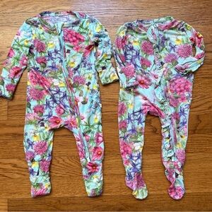 2 Posh Peanut floral ruffle footie sleepers NB and 0-3 mos